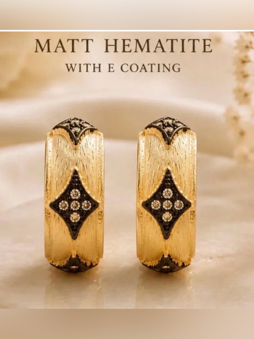 Gold Matte & Hematite Medium size Hoop Earrings - new